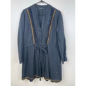 Zara Womens Tunic Dress Sz‎ M %100 Linen Oversized Lagenlook Whimsigoth Boho
